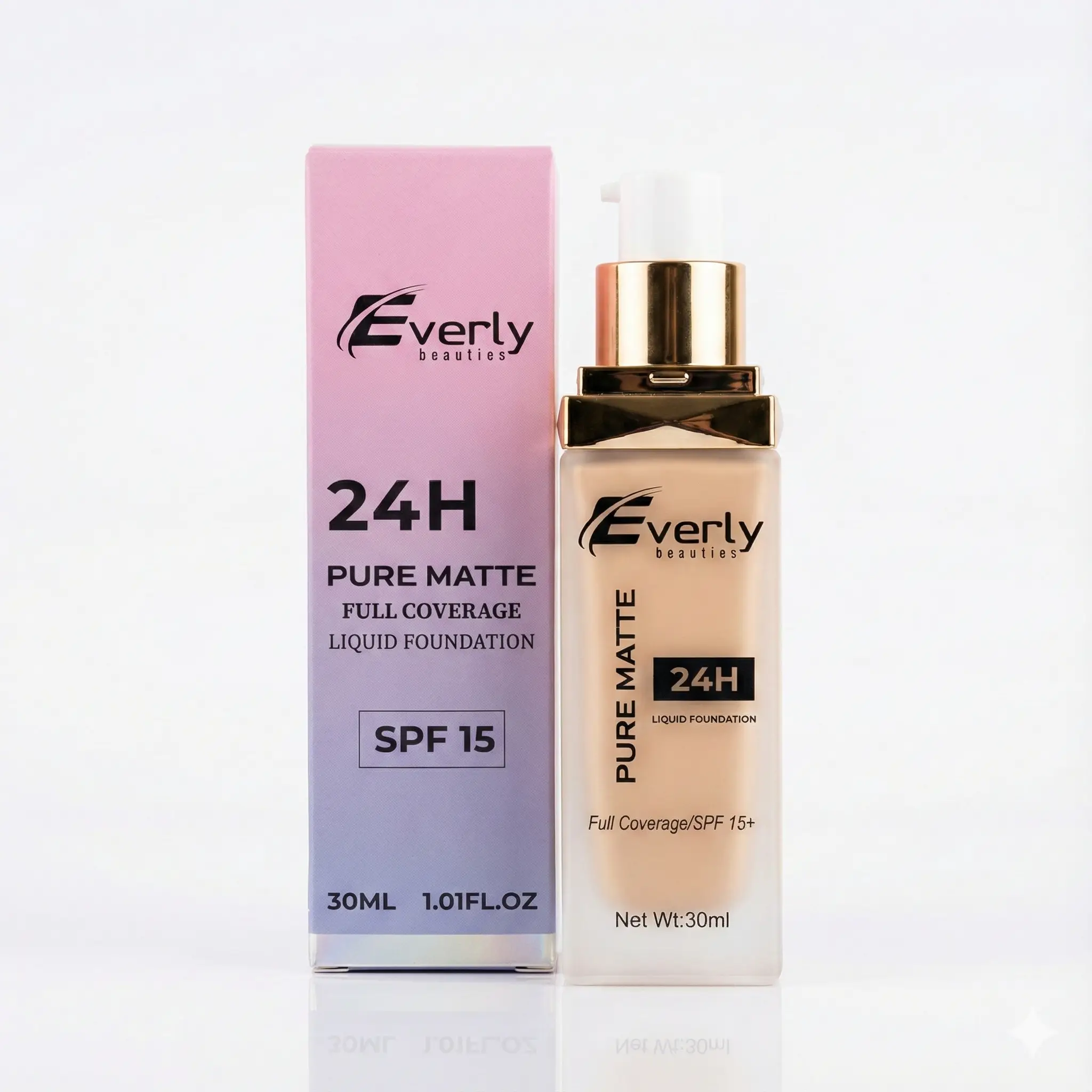 Everly Beauties Pure Matte Full Coverage Liquid Foundation with SPF 15+ – 30ml
